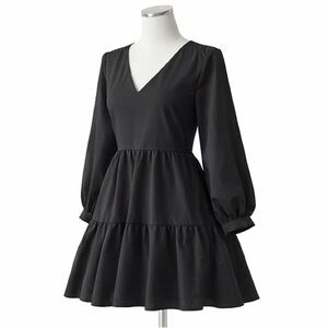 Boohoo Black V-Neck Tiered Mini Dress